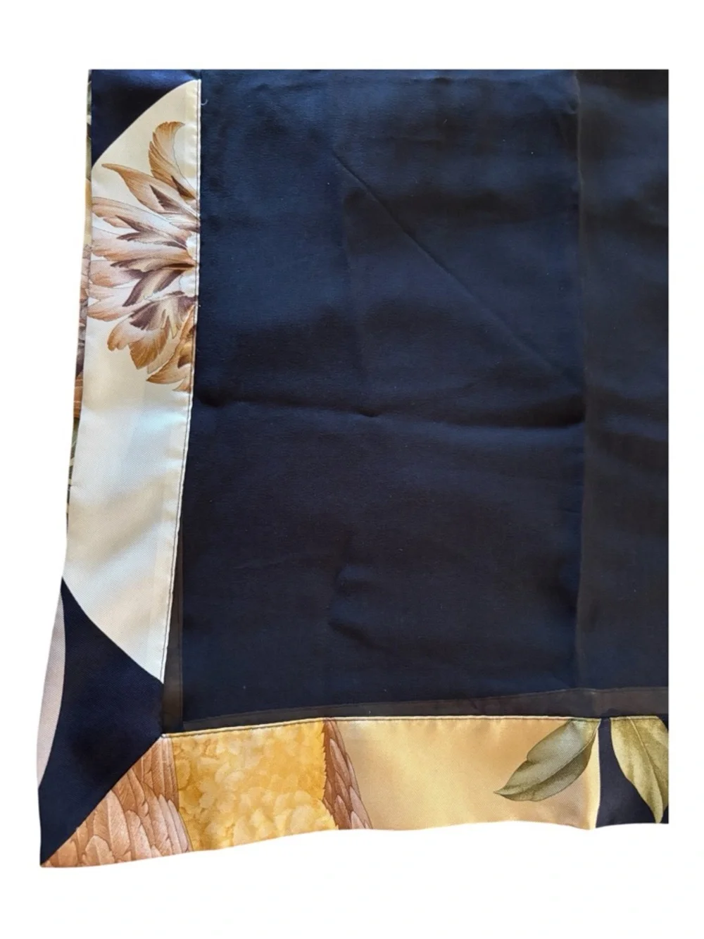 Salvatore Ferragamo Black and Gold Floral Silk Scarf NWOT 56 x 18